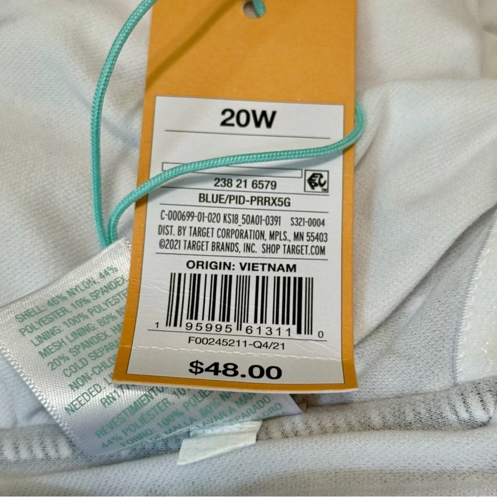 Kona‎ Sol Ruffle Seersucker Swimsuit Woman Plus 20W Removable Strap Blue Gingham
